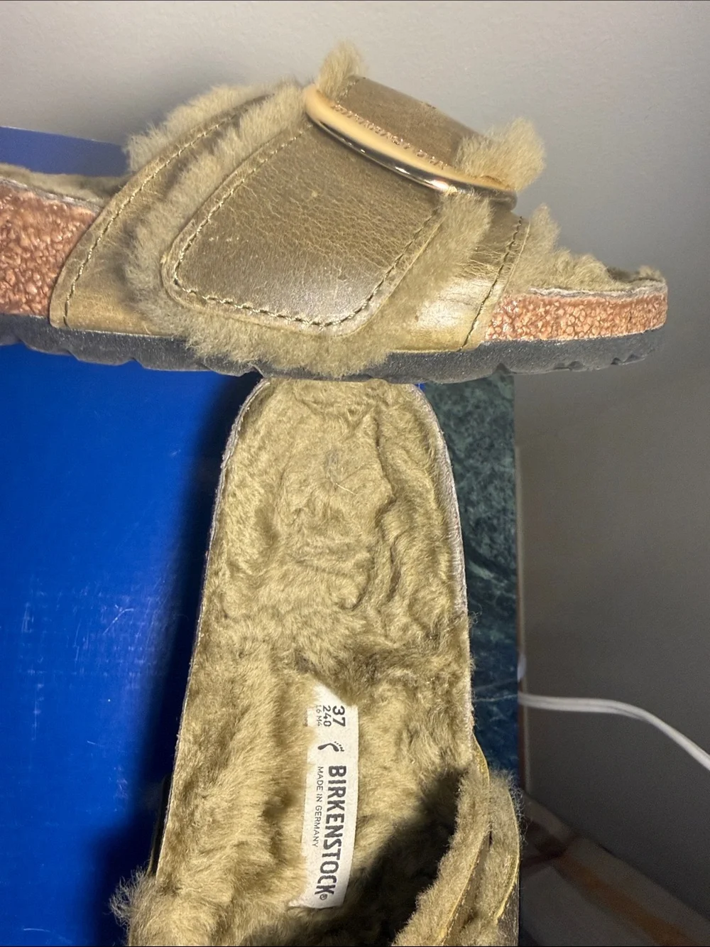 Birkenstock Fuzzy Slide Sandals  - Metallic Buckle